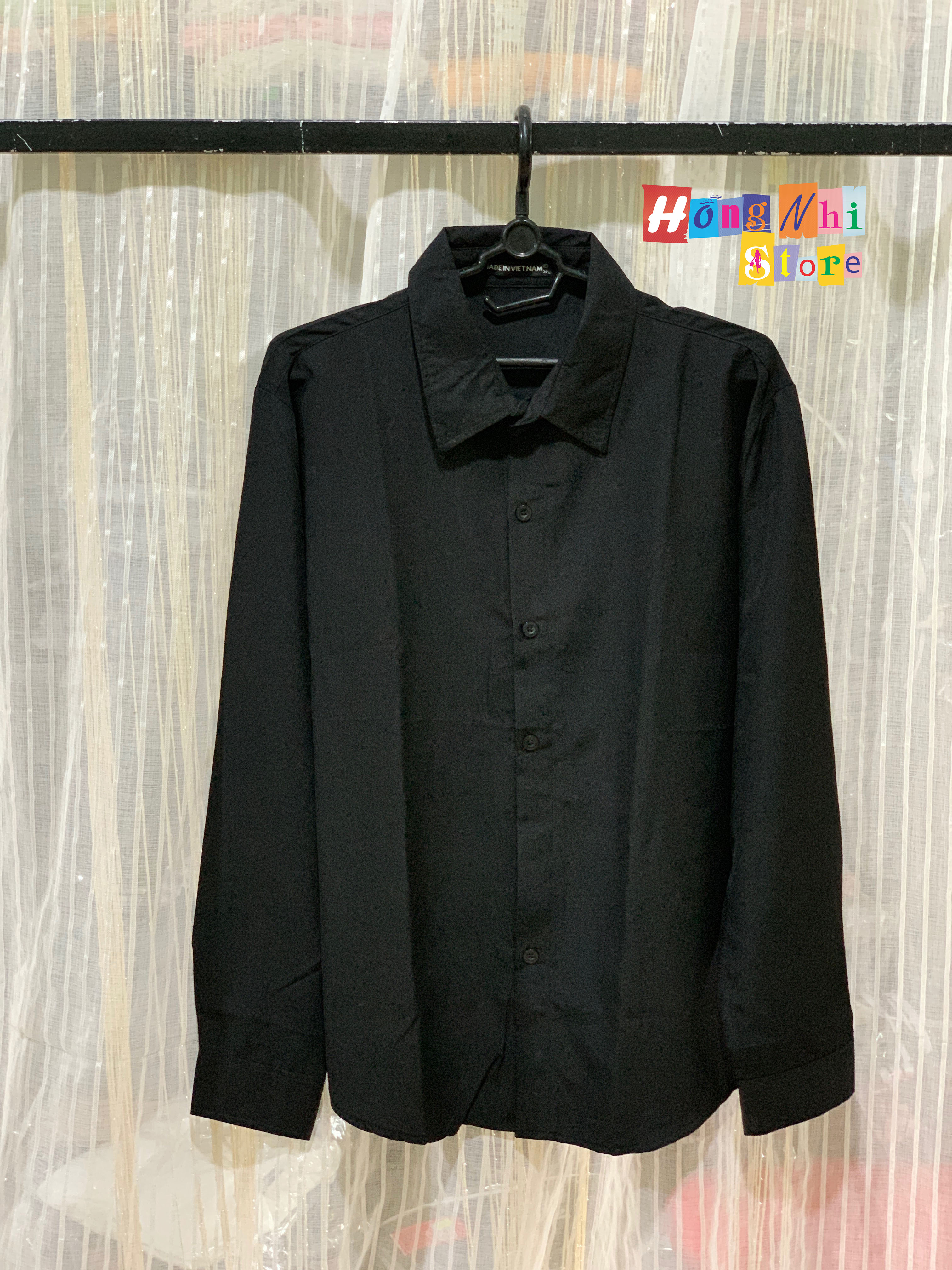 Sơ Mi Trơn Dáng Rộng Basic Unisex Tay Dài Màu Đen - MM - M