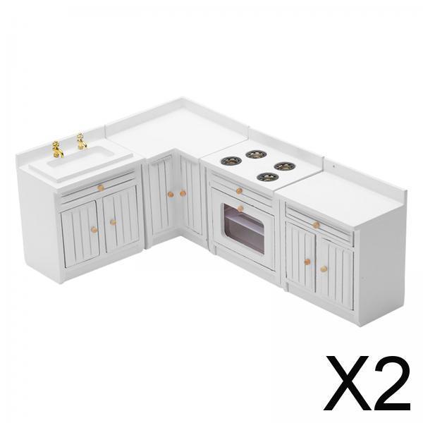 2x1/12 Scale Dolls House Miniature White Modern Kitchen Set Simulation Model