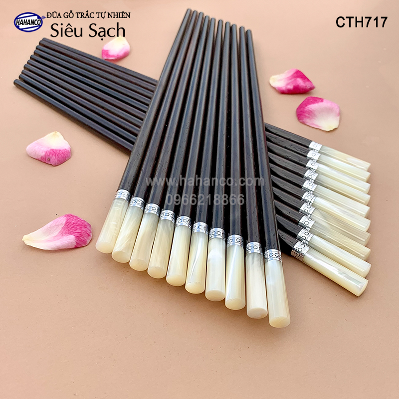 Đũa tròn gỗ trắc đầu ốc viền Bạc Super VIP (10 đôi/Hộp) dành cho giới thượng lưu (CTH717) đũa siêu sạch/an toàn cho sức khỏe