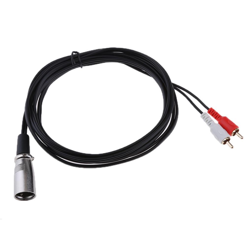 3Pin XLR Male to Dual RCA Plug Splitter Audio Adapter Cable Cord 3 meter
