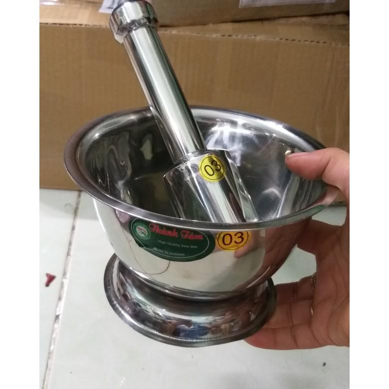 Bộ cối chày inox sáng bóng size 16cm