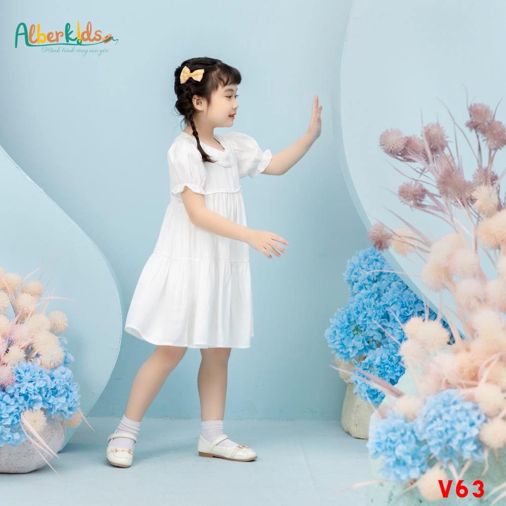 Váy bé gái ALBERKIDS cổ gân tròn tay bèo chun 2 lớp công chúa xinh đẹp cho trẻ em 2,3,4,5,6,7,8,9,10,11,12 tuổi [V63