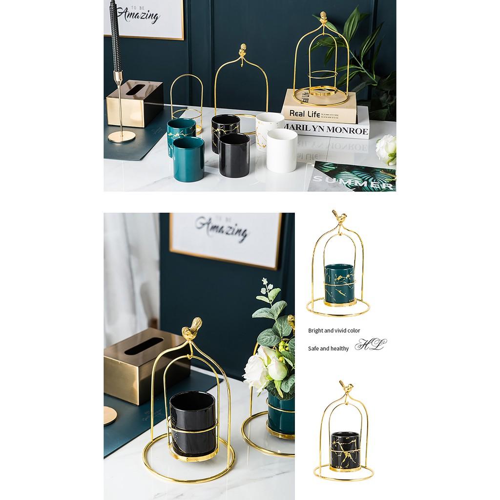 Giỏ Đựng Thìa Nĩa Xanh Cổ Vịt | Hũ Sứ Cắm Hoa Decor | Lẵng Xanh Sứ Vân Đá Lồng Chim Xu Hướng 2022 Có Lỗ Thoát Nước