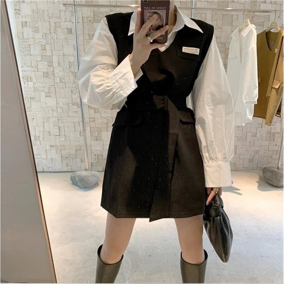 Set Áo Sơ Mi + Đầm Suông Kèm Belt