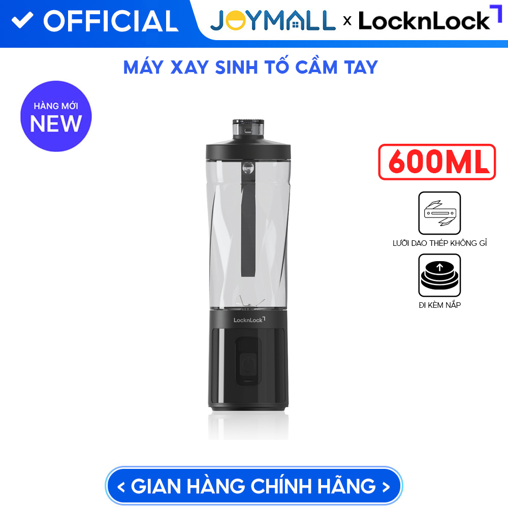 Máy Xay Sinh Tố Cầm Tay LocknLock Powerful Portable Blender EJJ356BLK 600ml, Hàng Chính Hãng, Thiết Kế Nắp Kèm Miệng Uống – JoyMall