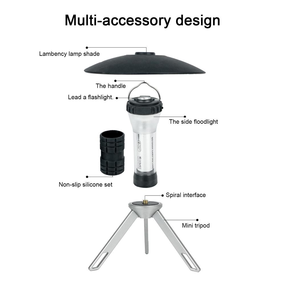 Outdoor Portable Camping Light Tent Lantern with Detachable Tripod USB Rechargeable LED Emergency Light Light with Hung Loop
