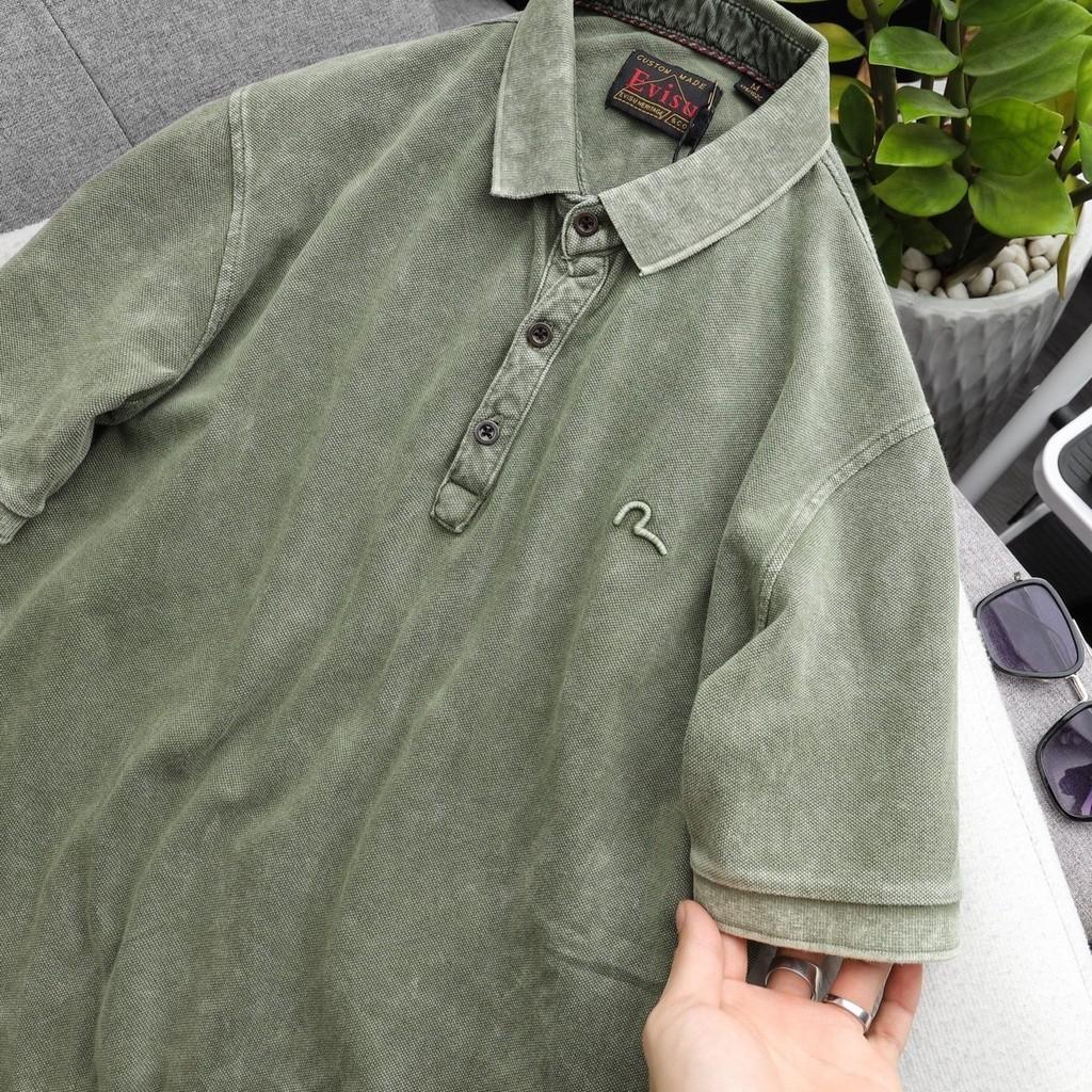 Áo thun polo wash bụi E.V.I.S.U_phượt_dã ngoại - vàng cát, vàng cát