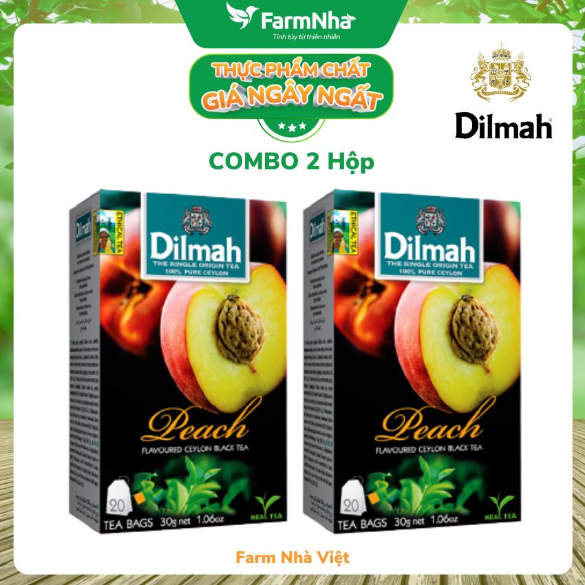 (Combo 2 Hộp) Trà Dilmah Peach vị Đào túi lọc 30g 20 túi x 1.5g - Tinh hoa trà Sri Lanka