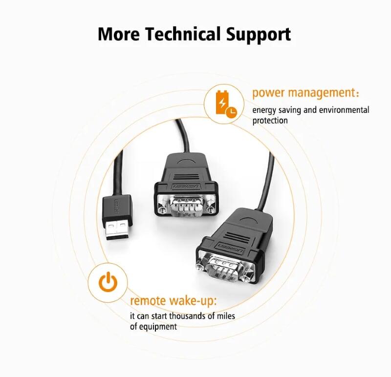 Ugreen UG30769US229TK 1.5M màu Đen Cáp chuyển đổi USB 2.0 sang 2 đầu COM cao cấp - HÀNG CHÍNH HÃNG