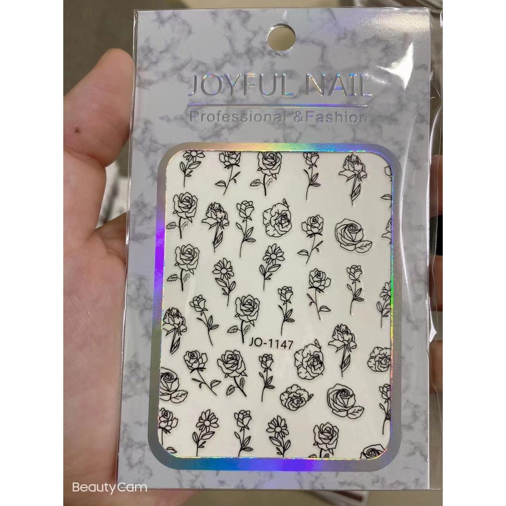 sticker trang trí nail hoa hồng đen