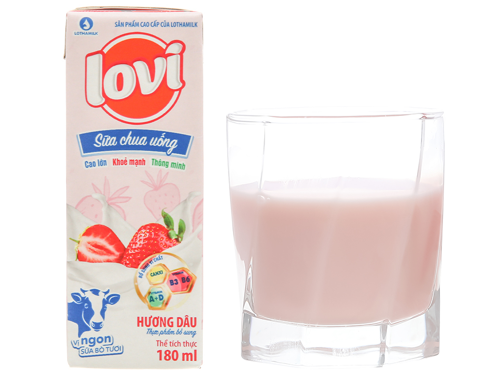 Thùng Sữa tươi tiệt trùng Lovi dâu hộp 180ml (4 hộp x 12 lốc)