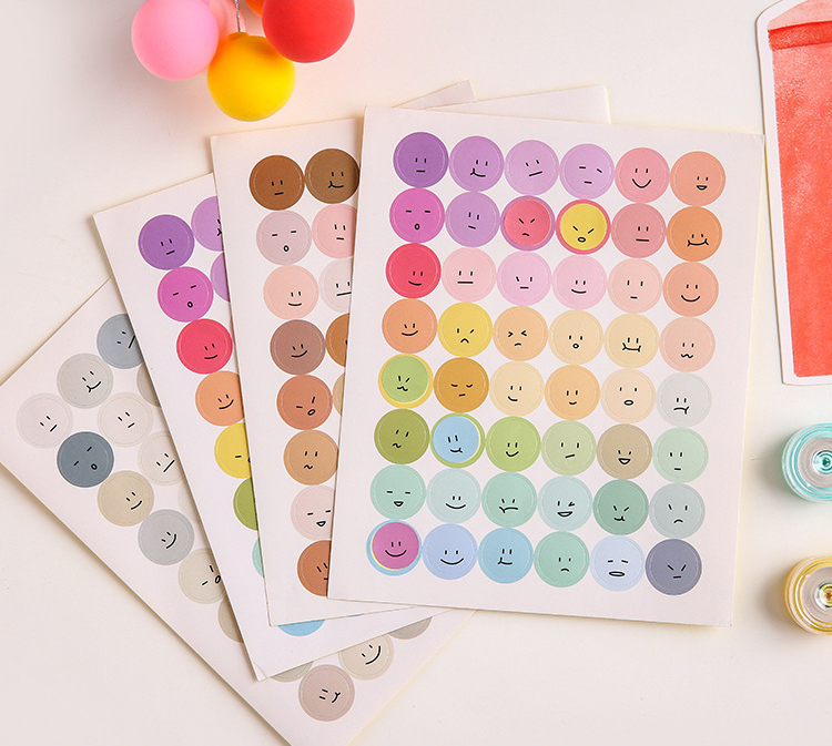 Sticker tấm 48 miếng nhãn dán tròn biểu cảm khuôn mặt trang trí sổ tay bullet journal - M287