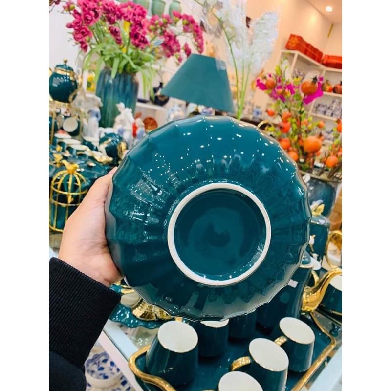 BỘ BÁT ĐĨA XANH HOA ME 26 món