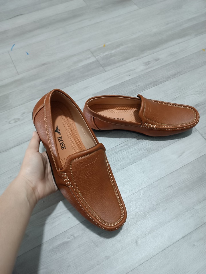 Giày lười nam da Pu mềm màu nâu, lót êm chắc chắn