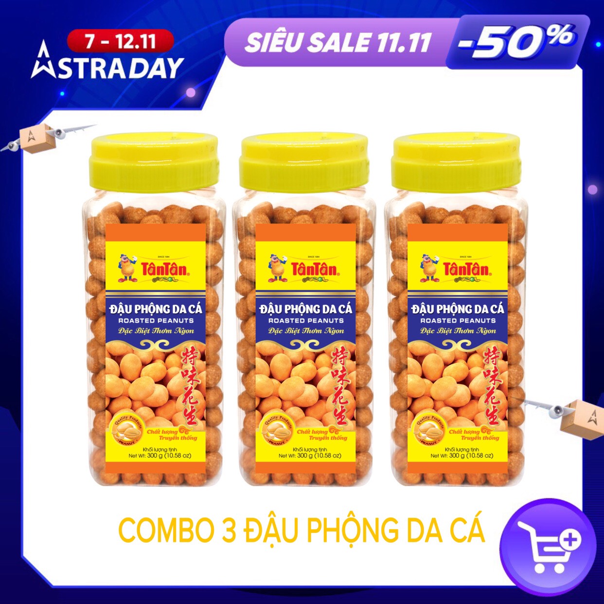 Đậu phộng Da Cá Tân Tân hủ 300g ( Combo 3 Hũ 300gx3 )