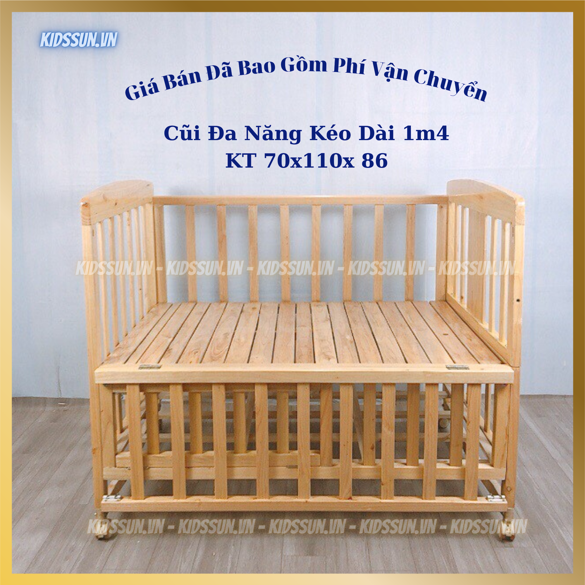 Nôi Cũi Cho Bé - Giường Cũi Gỗ Quế Đa Năng Kéo Dài Đến 1m6 - Chịu Lực Đến 100KG - Kích Thước Chuẩn - Đầy Đủ Phụ Kiện Giường Cũi Cho Bé