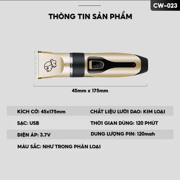 Tông Đơ Cắt Lông Chó Mèo Bộ Đầy Đủ Phụ Kiện Có Đủ Kích Thước Từ 3-12mm CW-023