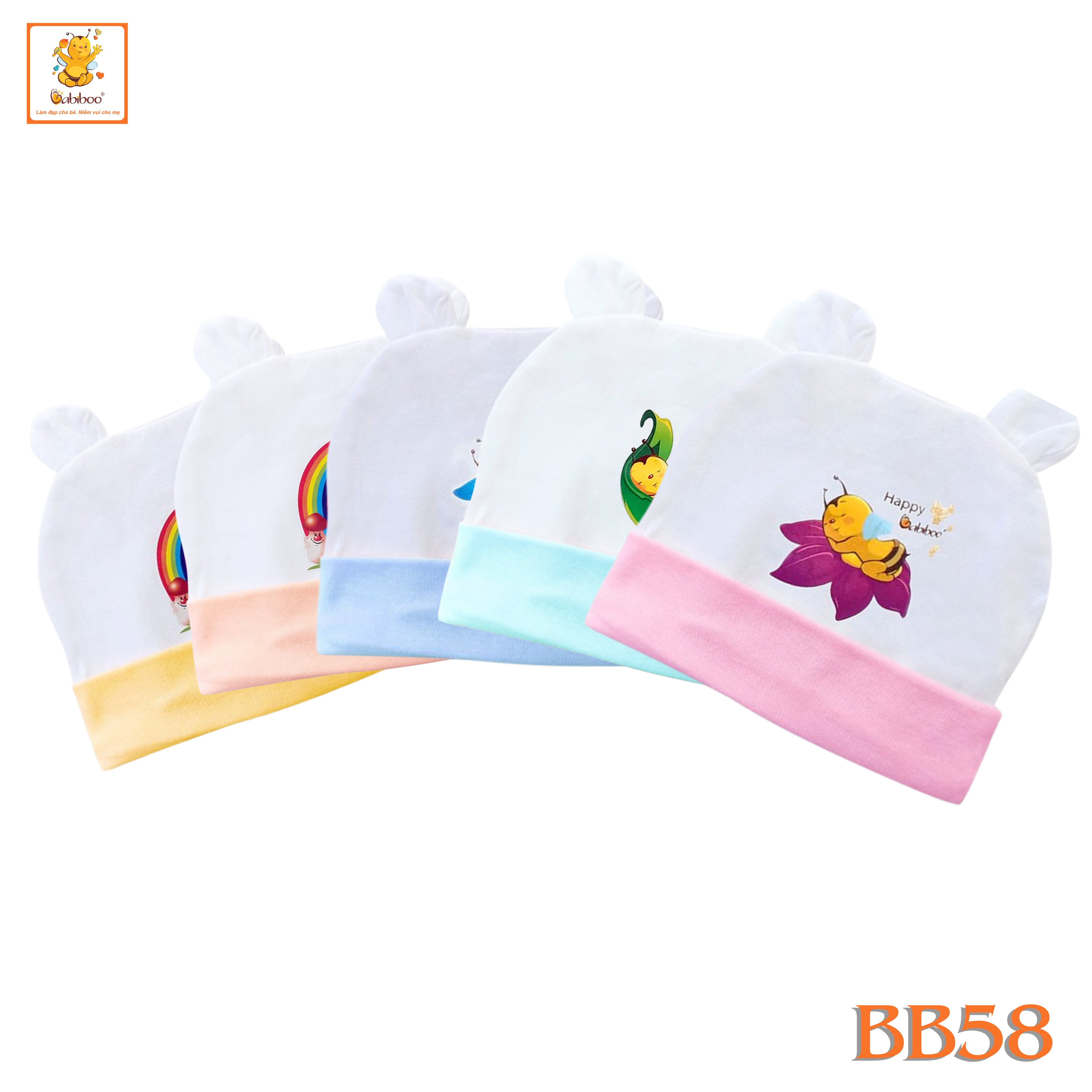 Nón sơ sinh Babiboo mũ sơ sinh cotton mềm mại, thấm hút tốt  BB58