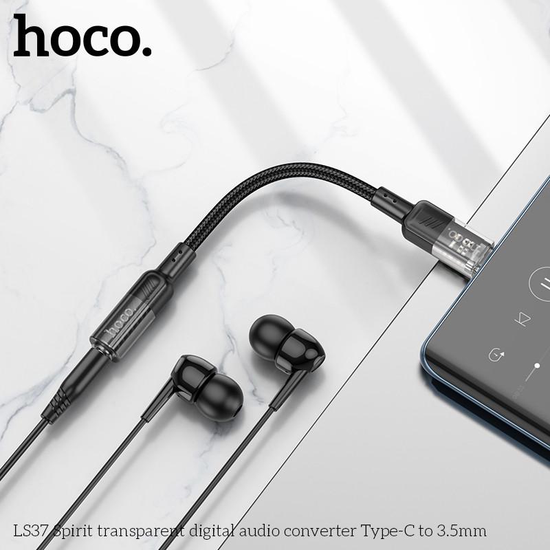 Dây cáp chuyển đổi âm thanh 3.5 Hoco LS37 Spirit cho tai nghe USB, Type C to 3.5 hàng chính hãng - USB ra 2 cổng 3.5