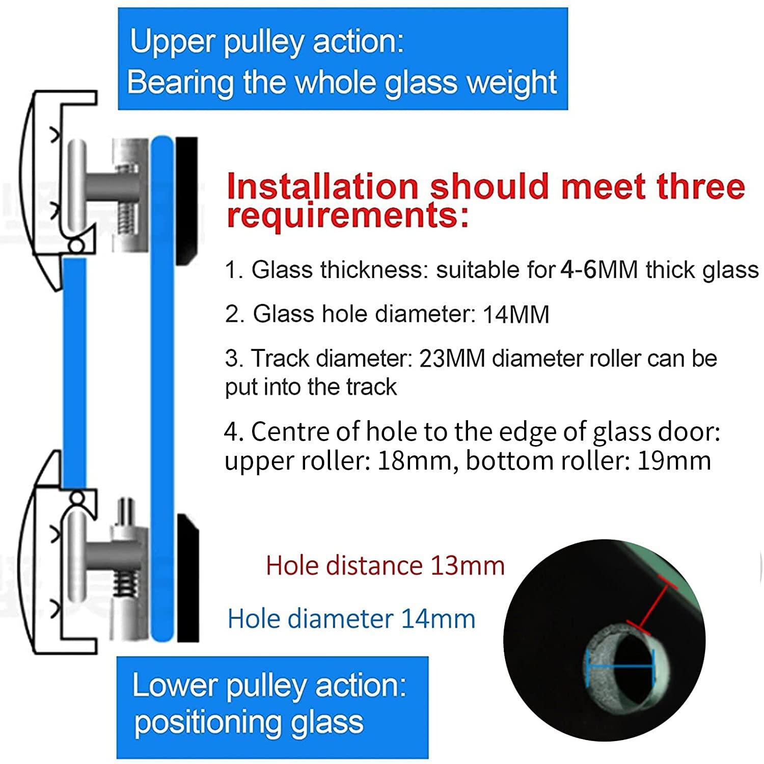 Tắm cửa lăn, 4 bánh xe đôi cho cửa trượt trượt bánh xe thay thế cho cabin vòi hoa sen cho lỗ kính 14 mm