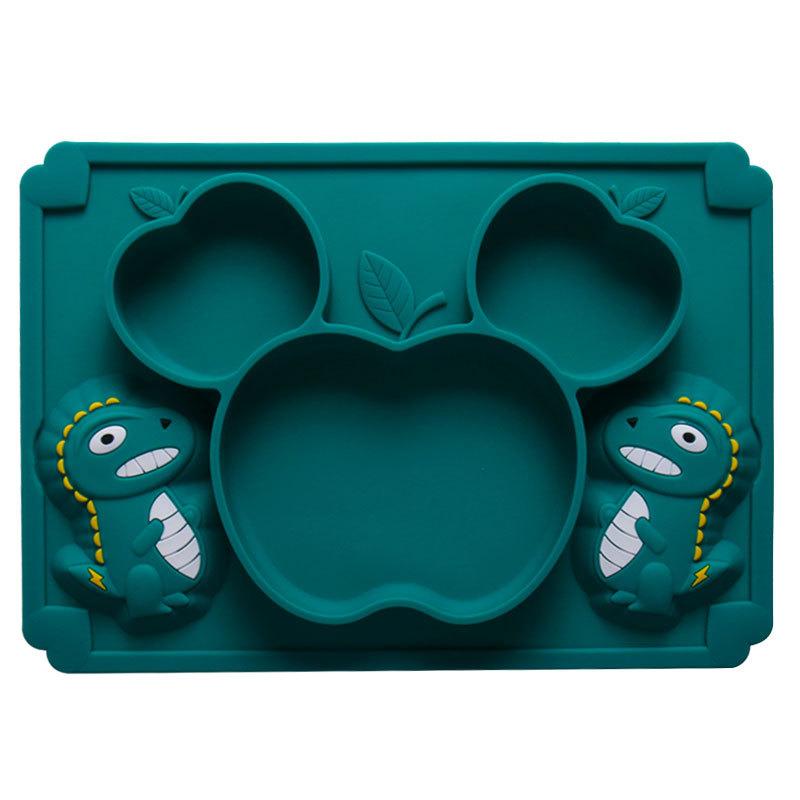 Bé Đĩa Dùng Tiệc Hút Lưới Tấm Hoạt Hình Thực Phẩm Bổ Sung Bát Trẻ Tập Ăn Silicone Bộ Dao Kéo Prato