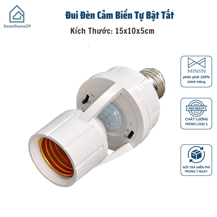 Đui Đèn Cảm Biến Chuyển Động Tự Bật Tắt E27, Đuôi Đèn Xoáy Cảm Ứng Radar Tiết Kiệm Điện - HÀNG CHÍNH HÃNG MINIIN