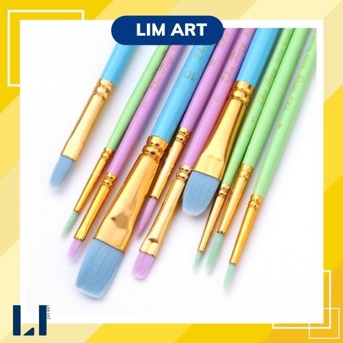 Bộ 10 cọ gỗ lông mềm màu pastel chuyên dụng vẽ tranh, tô tranh số hóa