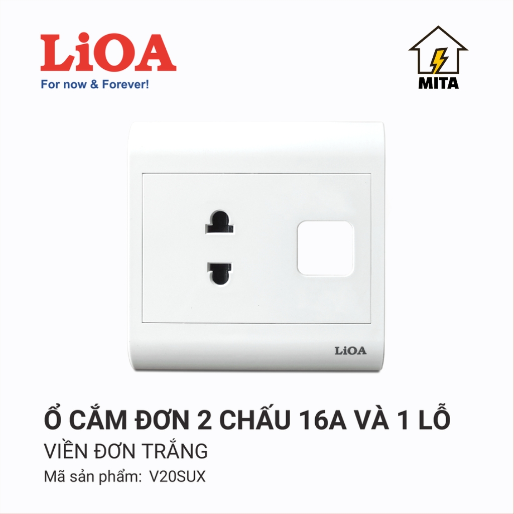 Mặt Ổ Cắm Điện Âm Tường + Lỗ Vuông LiOA - Lắp Âm Tường Hoặc Lắp Nổi loại mặt Vuông