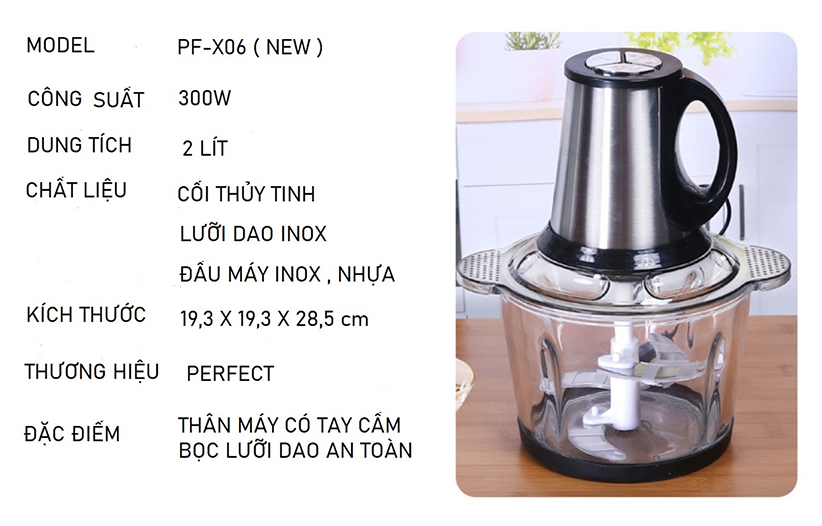 (Mẫu mới) Máy xay thực phẩm đa năng Perfect PF-X06 xay thịt, rau củ quả, hành tỏi, ớt, gia vị - Hàng chính hãng