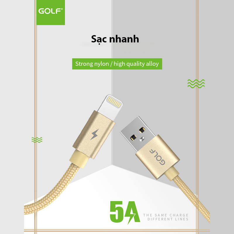 Cáp sạc nhanh 5A dùng cho iPhone Golf GC76i chiều dài 1m - Hàng chính hãng