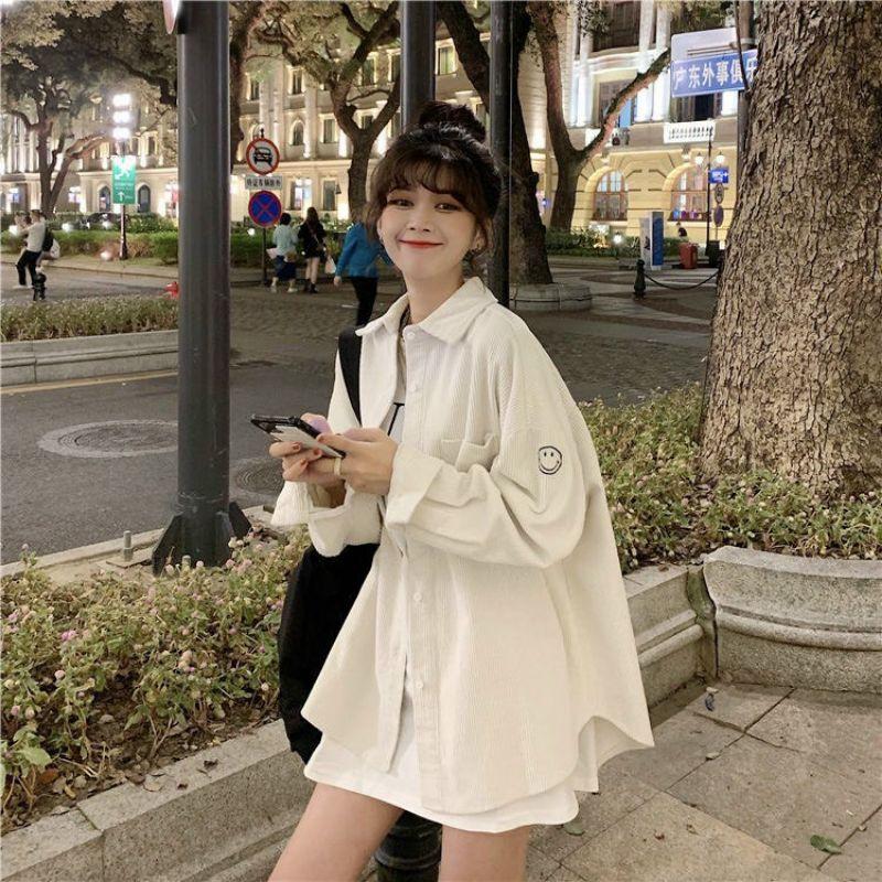 Áo Sơ Mi Nhung MặT Cười Rộng Unisex HOT RẺ ĐẸPÁo Khoác Nhung Gân Thoáng Chống Nắng Tót - Nam Nữ Couple Jacket