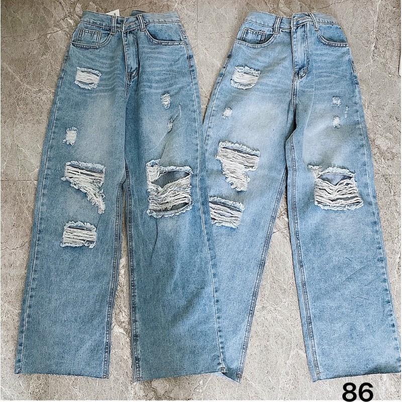 Quần baggy jean nữ ️️ quần jean baggy nữ rách lưng cao ống rộng bigsize đến 80kg thời trang 2Kjean