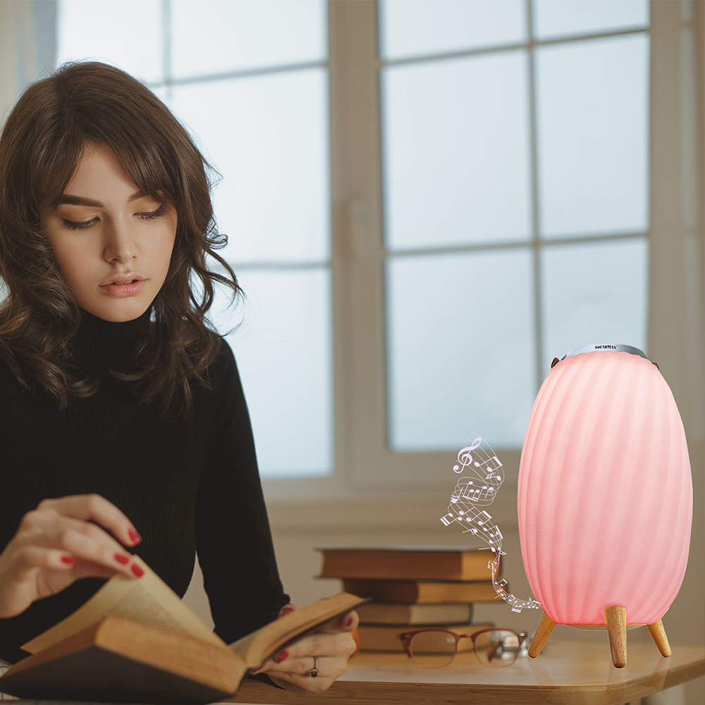 [Hàng Chính Hãng] Loa bluetooth trang trí đèn ngủ 7 màu đèn, chân đế bằng gỗ cao cấp chống mục SoundMax AL-11 | AL11 - Loa Nghe Nhạc kiêm đèn ngủ sang trọng