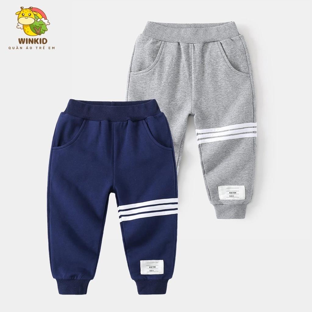 Quần nỉ cho bé WELLKIDS, quần dài thu đông chất nỉ dày họa tiết kẻ sọc thể thao - WK013