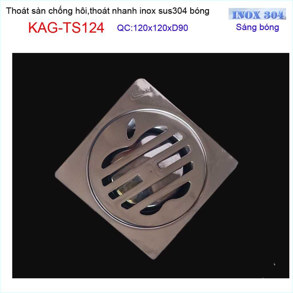 Thoát sàn quả Táo KAG-TS124 , phễu thoát sàn vuông 12x12cm D90, phễu thu nước SUS304 thoát nhanh chống hôi tốt