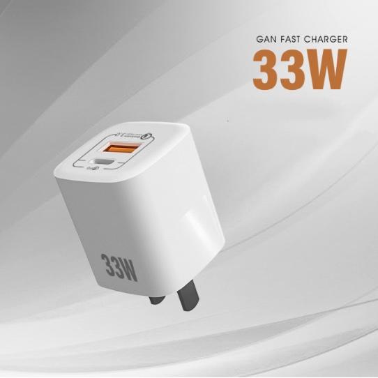 Cốc hỗ trợ sạc nhanh Gan 33W RY-U33 sạc 1 lúc 2 thiết bị (USB + TypeC)