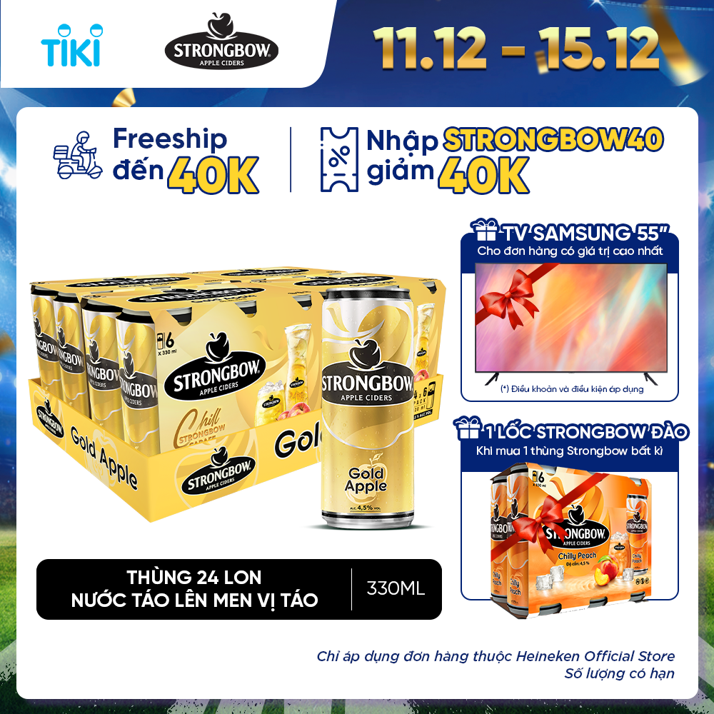 Thùng 24 Lon Cao Strongbow Vị Táo Nguyên Bản (330ml / Lon)