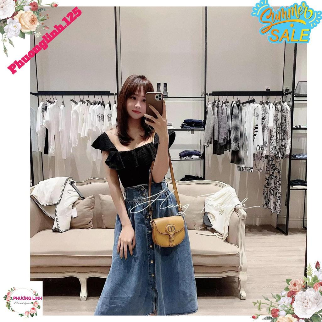 CHÂN VÁY JEANS XANH DÀI PHỐI KHUY