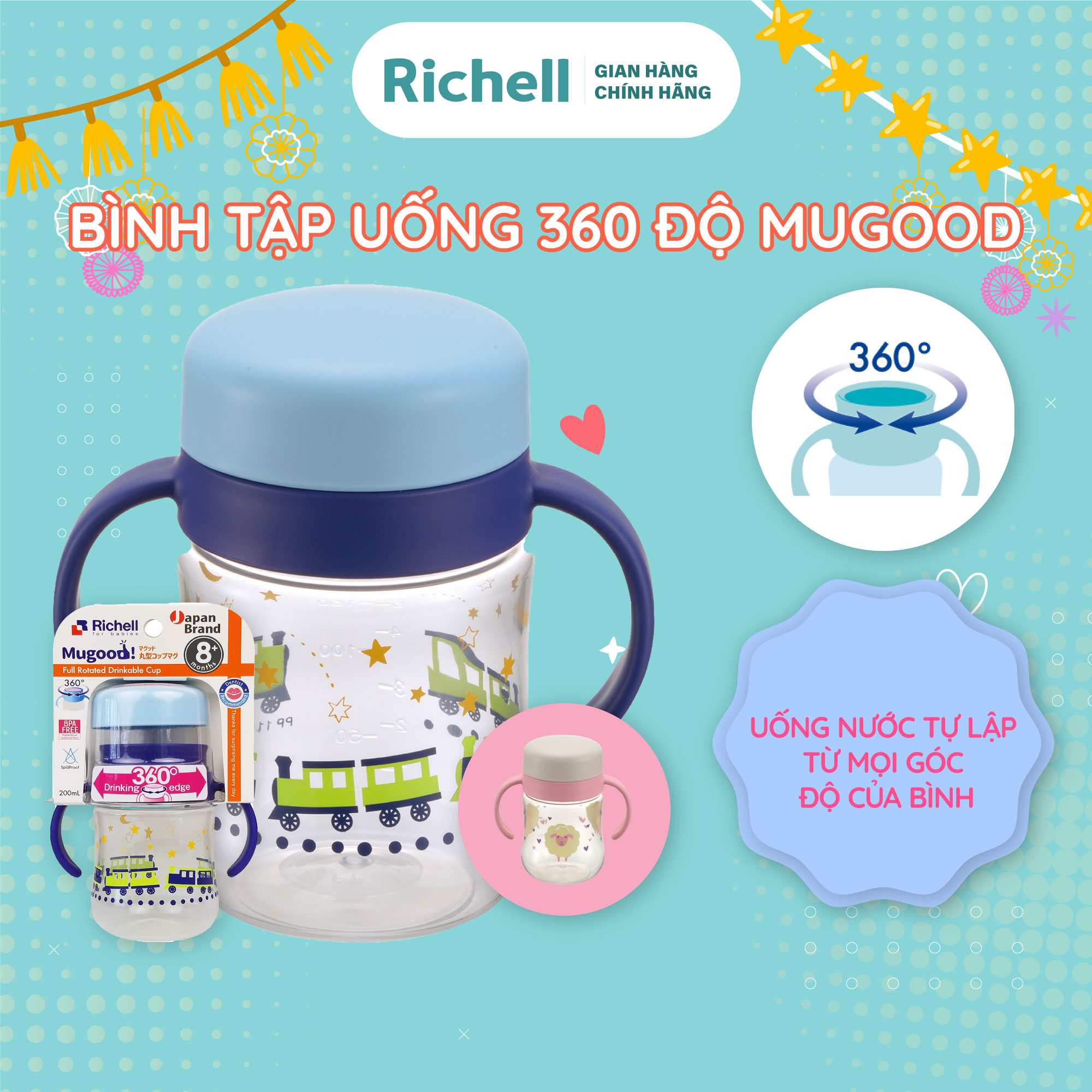 Bình tập uống 360 độ MUGOOD Richell Nhật Bản | Baby