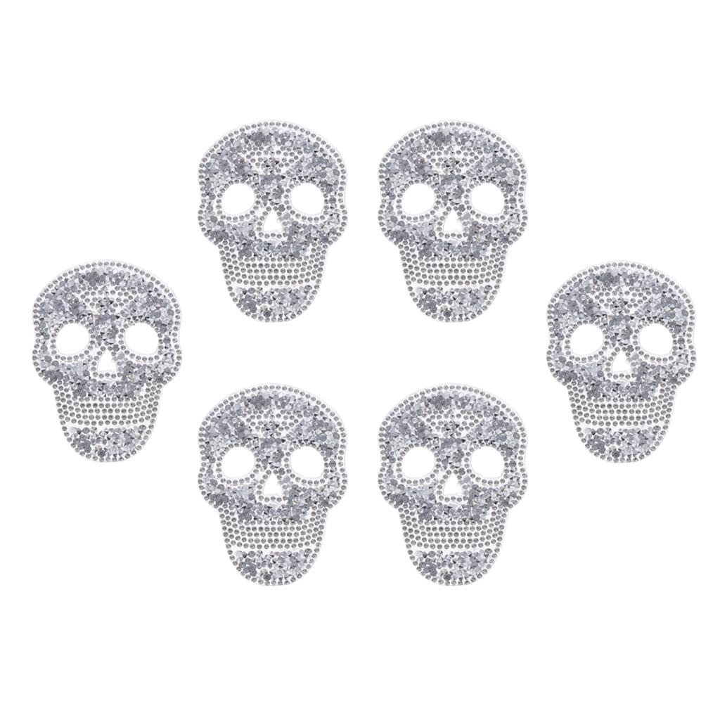6 Miếng DIY Hộp Sọ Đá Dán Cường Lực Appliques Sắt trên Túi Quần Áo May
