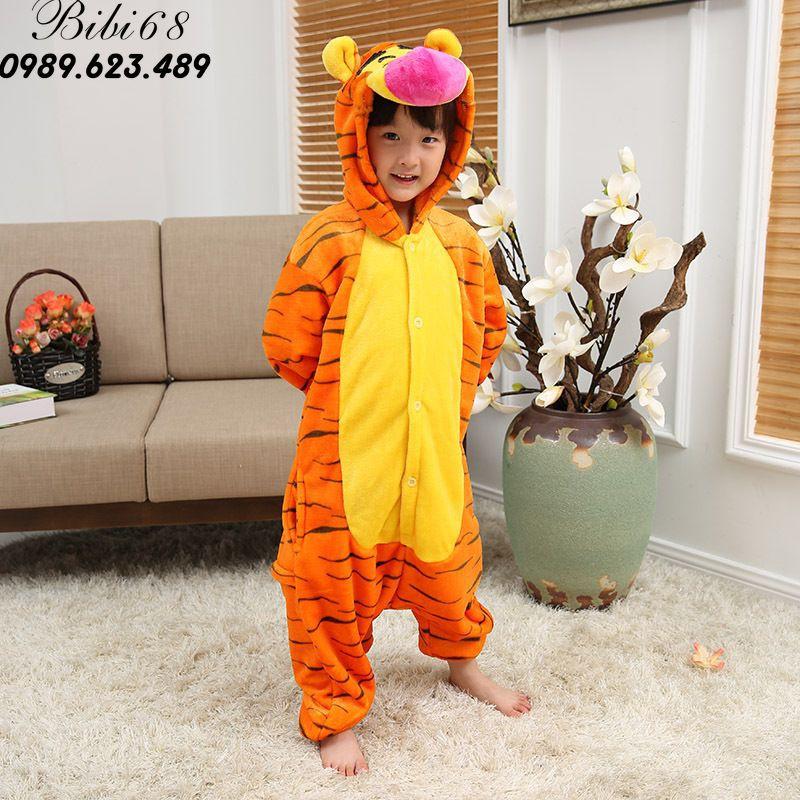 Hình ảnh Bộ Đồ ngủ thú hổ vằn liền thân lông mịn Pijama Cho Người Lớn và Trẻ Em kiểu dáng Động Vật Hoạt Hình Cosplay