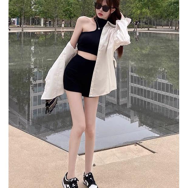 Quần legging đùi ngắn nữ chất vải dày dặn cạp cao, co giãn 4 chiều thoáng mát không xù lông Okella