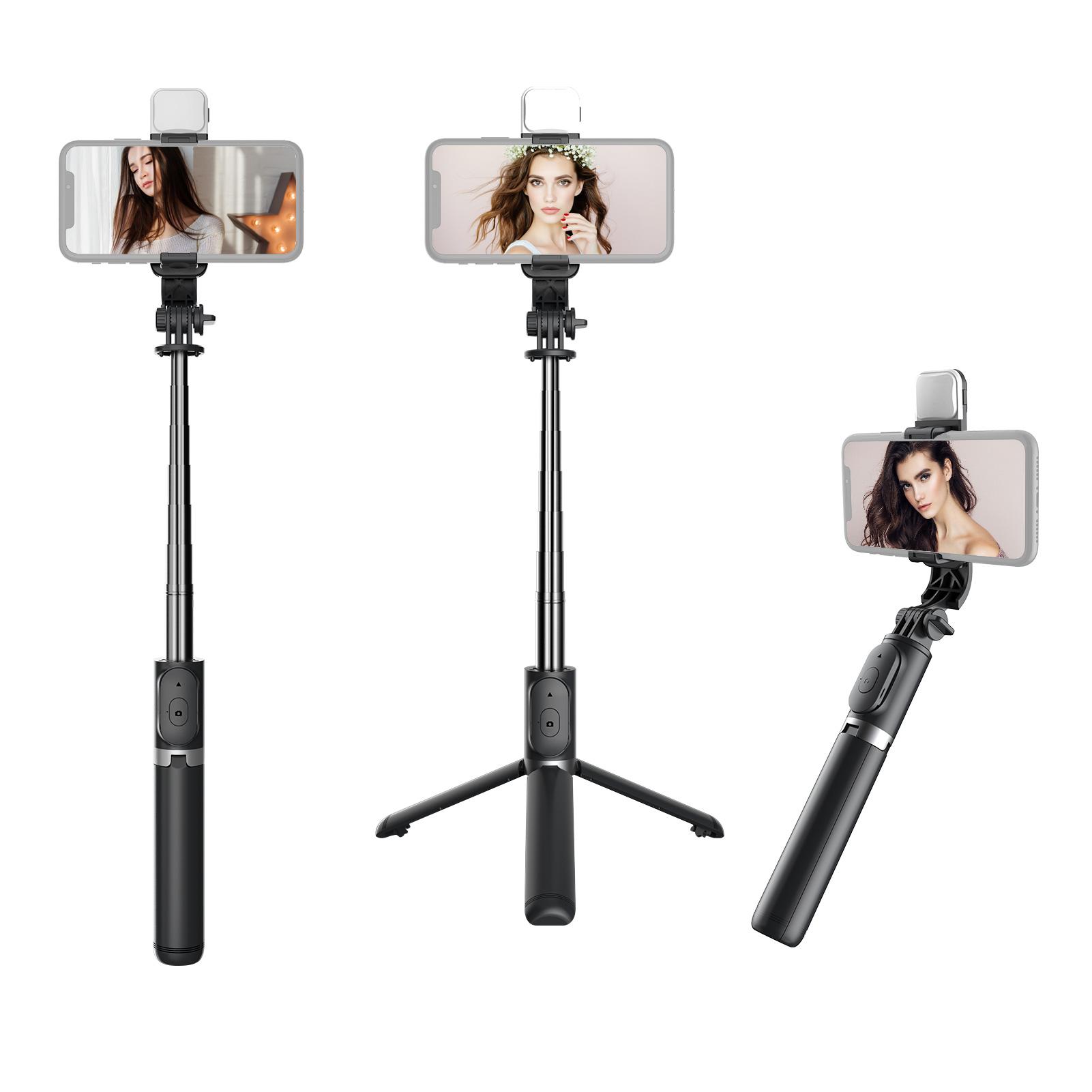 Multifunctional Wireless BT Selfie Stick Portable Extendable Tripod Stand with Fill Light 104.5cm Max. Length Remote