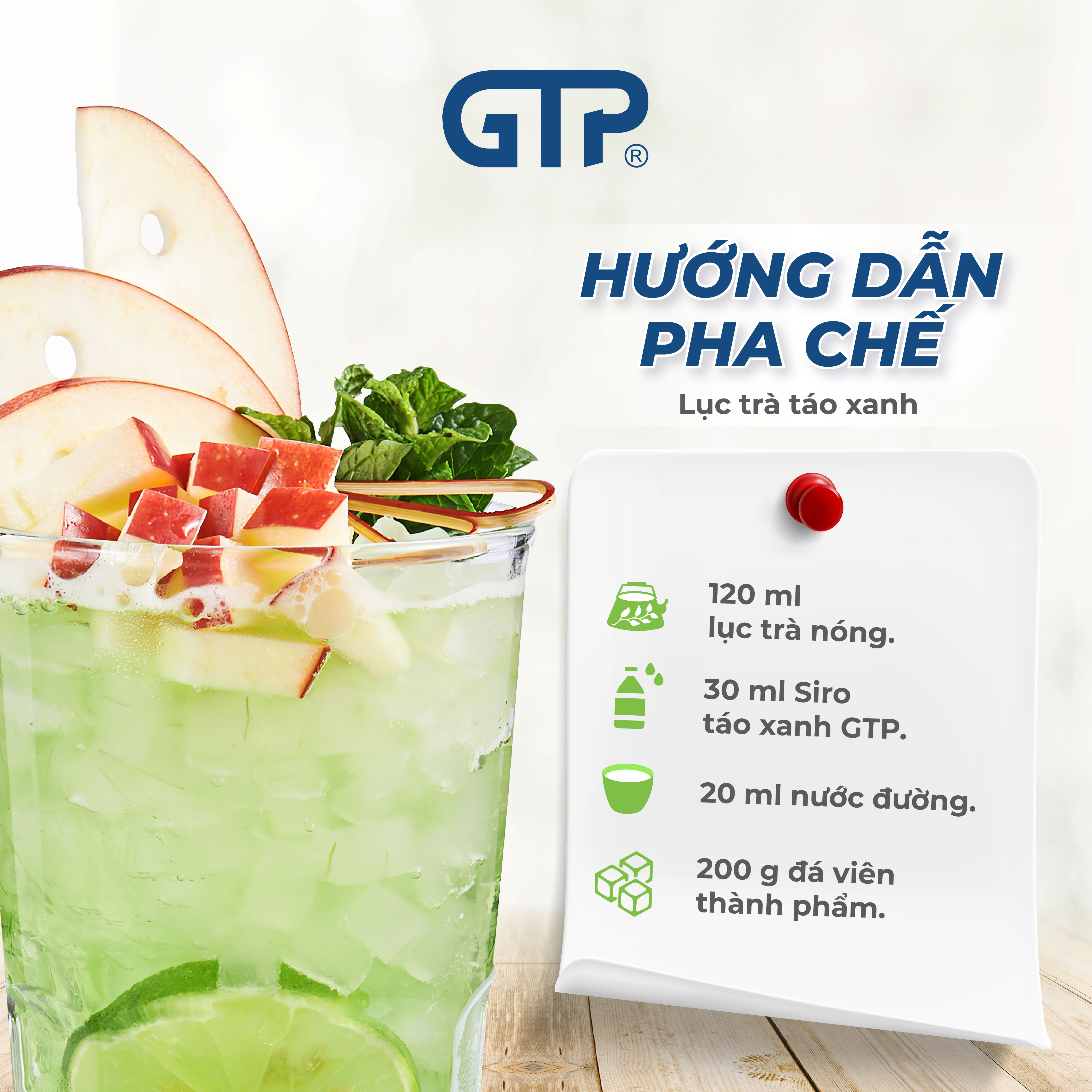 Siro Táo xanh GTP - Chuyên dùng pha chế: Trà sữa, Trà trái cây, Cocktail, Mocktail…