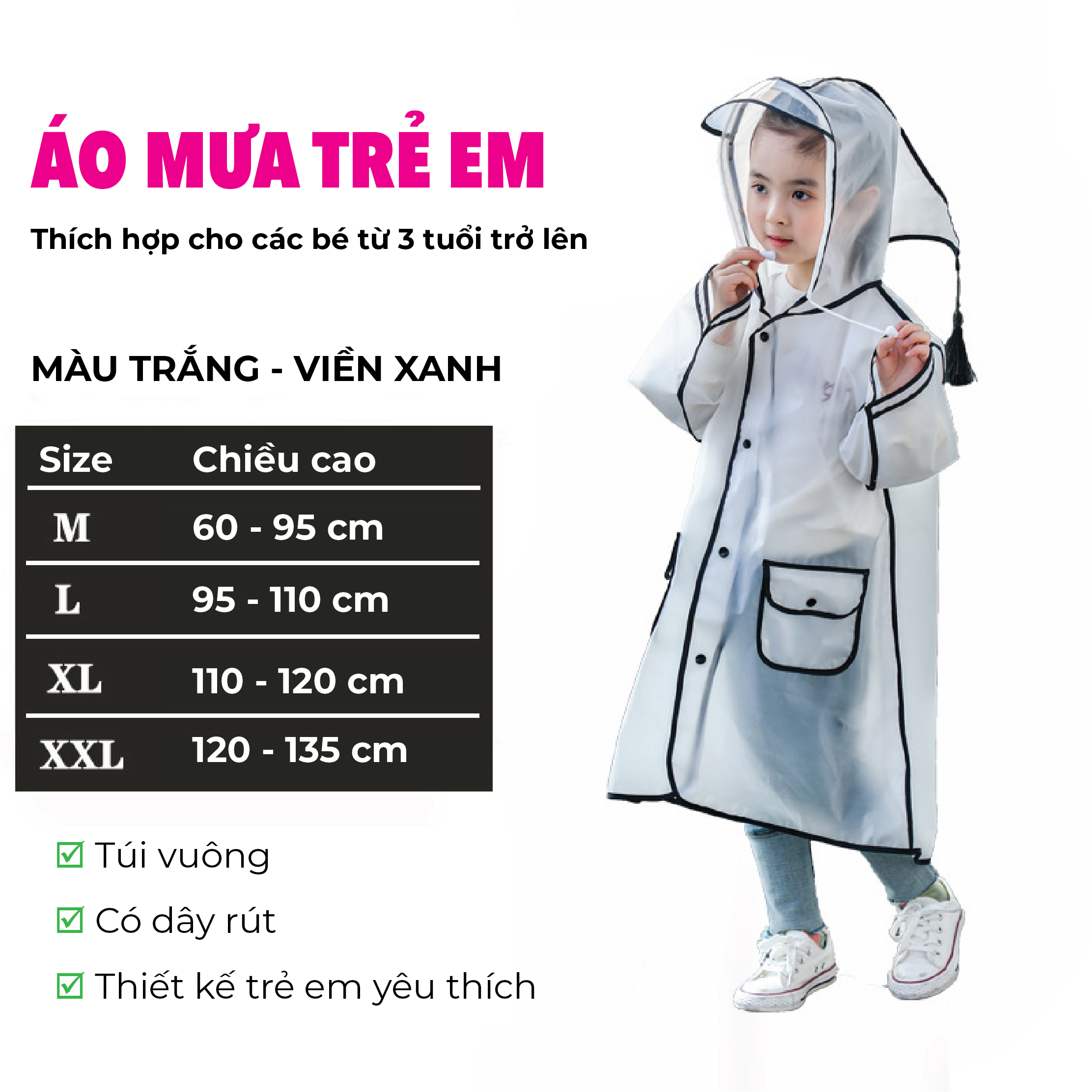 Áo mưa trẻ em cao cấp, Áo mưa cho bé học mẫu giáo trở lên_không mùi, an toàn cho trẻ nhỏ