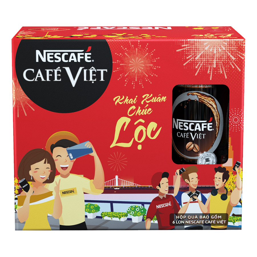 Hộp Quà Tết Cà phê đen uống liền NESCAFÉ CAFÉ VIỆT Hộp 6 lon x 170 ml 