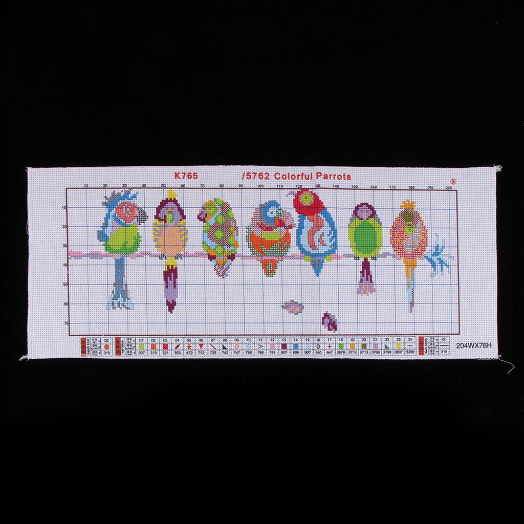 Colorful Parrots Stamped Cross Stitch Kit DIY Handmade Needlework