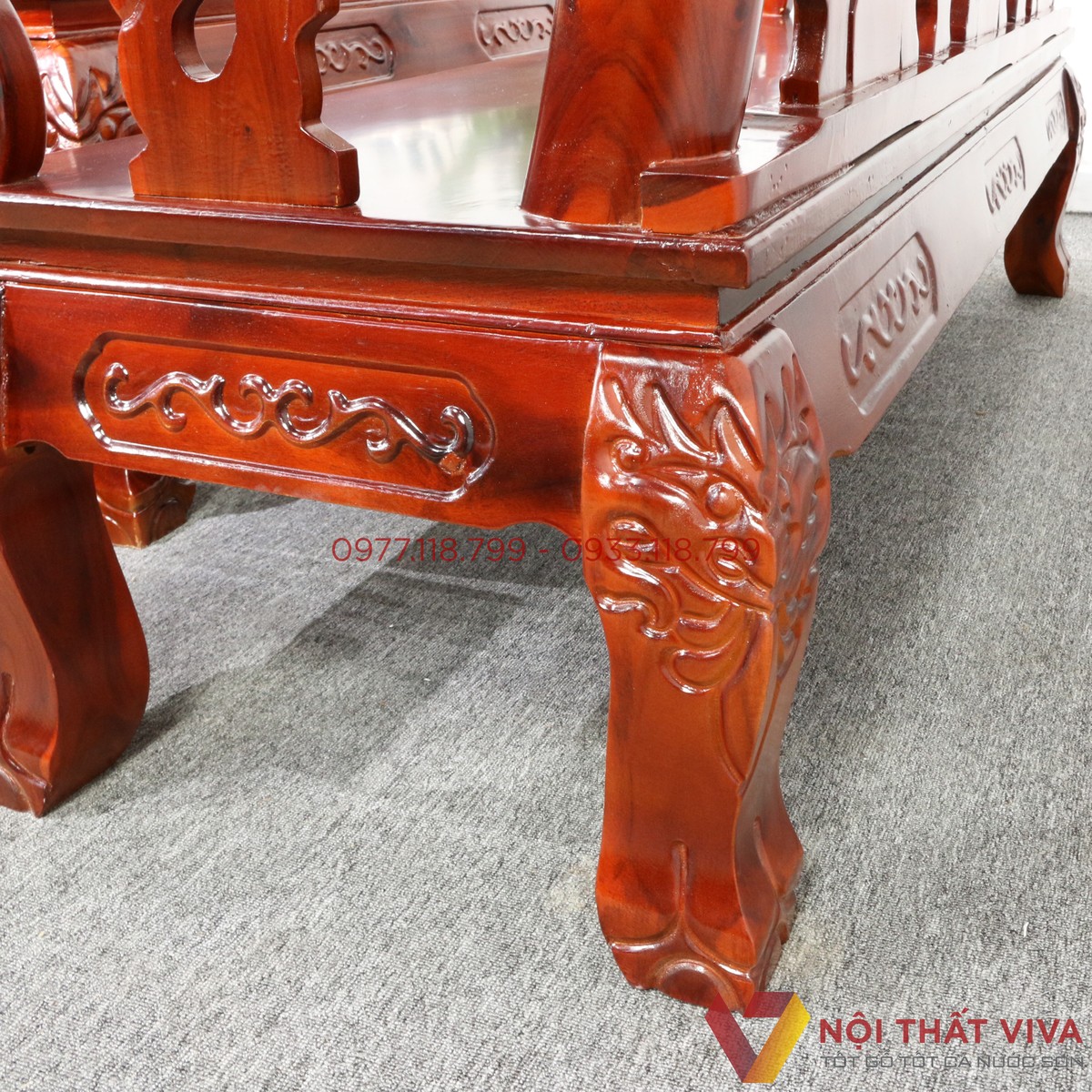 Bộ Bàn Ghế Salon Gỗ Tràm Mặt Xoan Đào Chạm Đào Bộ 6 Món Tay 12