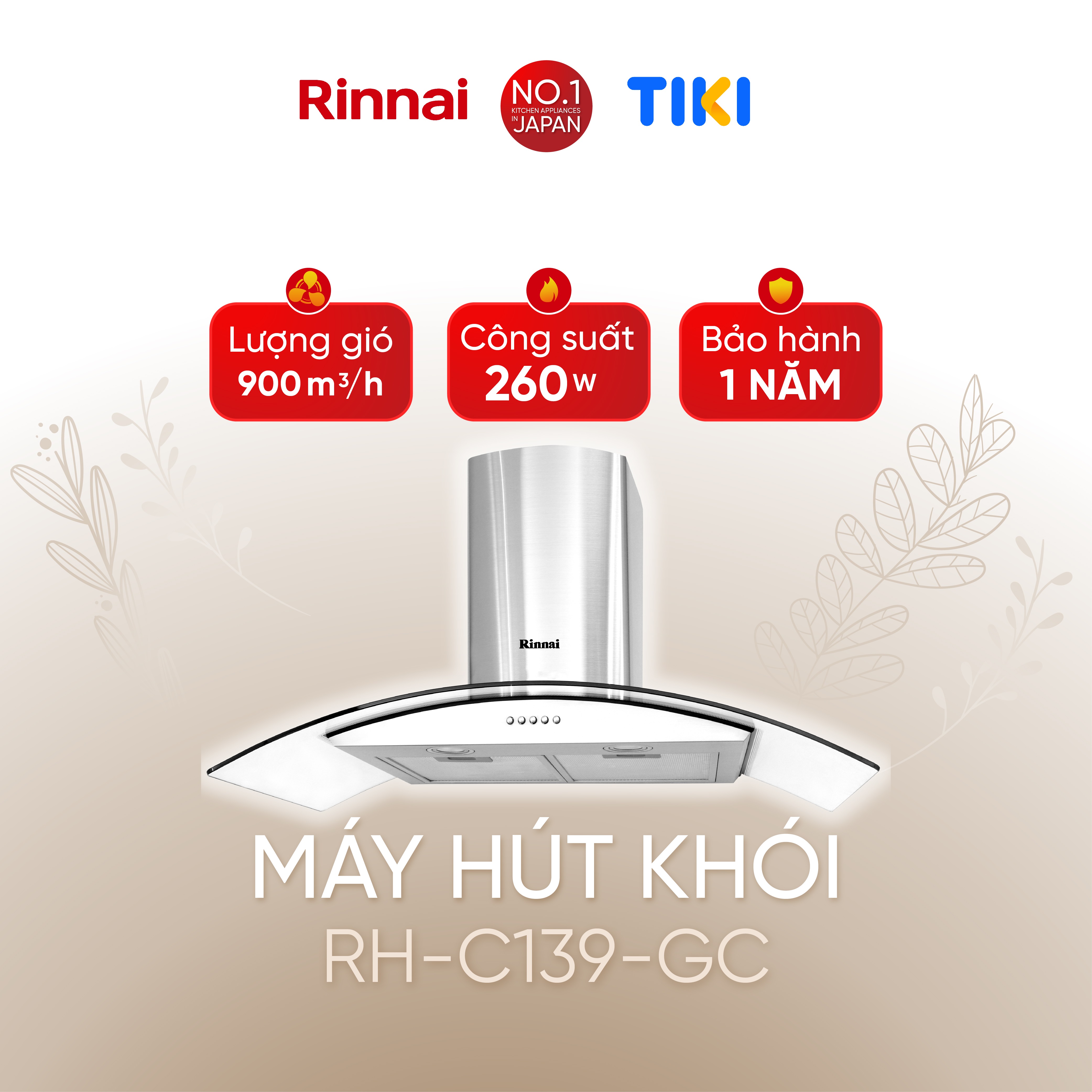 Máy hút mùi 90cm Rinnai RH-C139-GC than hoạt tính và ống thoát