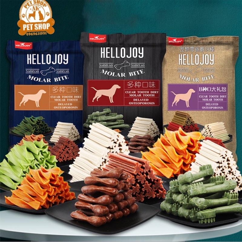 Xương gặm sạch răng Hello Joy 8 vị (800g) Bánh thưởng cho chó mèo thú cưng